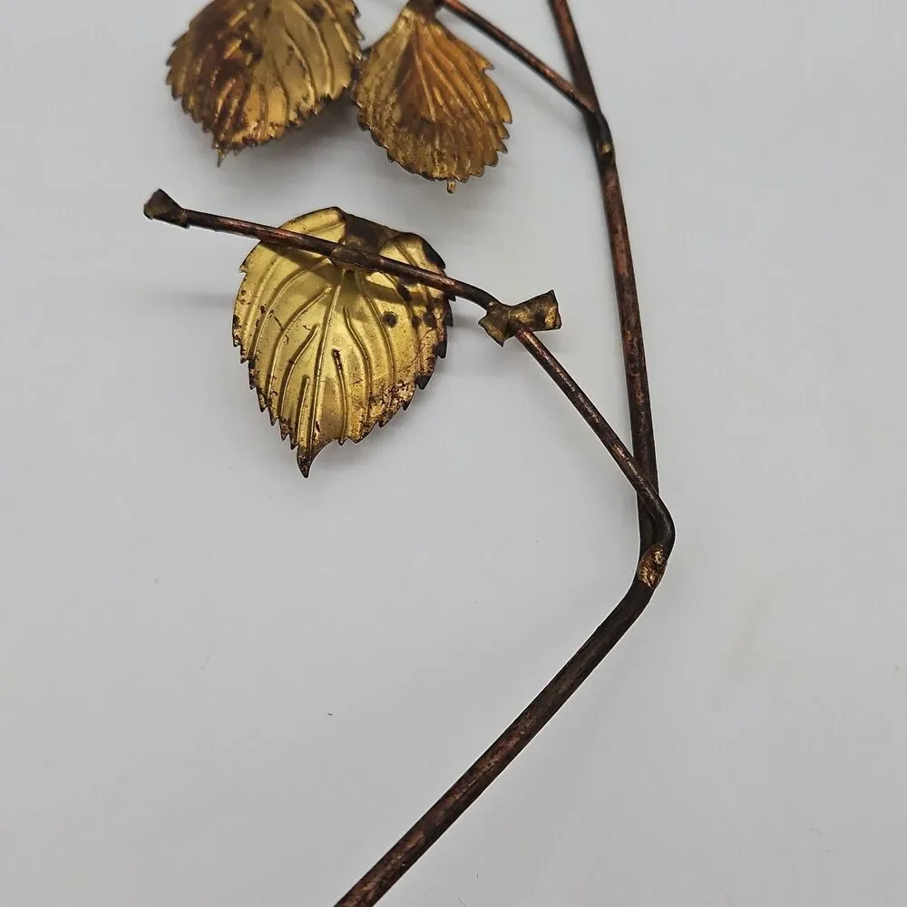 Gold Tone Brass & Copper Flower Roses Leaf Metal Wall Hanging Decor Set